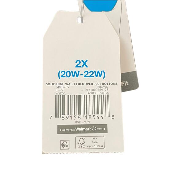 Time and Tru Plus Size 2X (20W-22W) Brown Solid High Waist Foldover Swim Bottoms - Picture 6 of 10